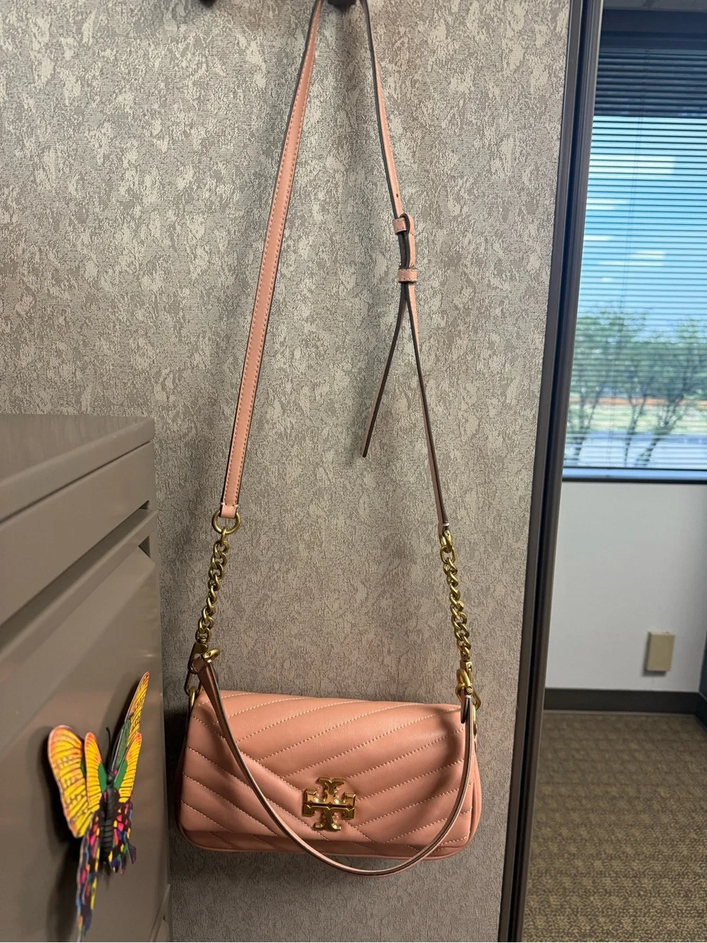 Tory Burch Pink Quilted Leather Shoulder Bag with Gold Hardware